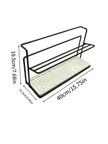 1pc Korean Style Luxury Thickened Metal Rectangular Tiered Drip Drying Rack With Water Tray, Hanging Glass Cup & Mug Holder, Kitchen Countertop Tiered Cup Storage Rack Teacup, Coffee Cup, Double Layer Drip Tray Rack - Black - View 5