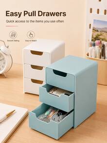 3-Compartment Drawer Storage Box, Lightweight Stackable Portable Desktop Organizer, Multi-Compartment Design, Suitable For Office Supplies, Jewelry, Cosmetics And Crafts, Home And Office Daily Storage And Organization Solution - Multicolor - View 11