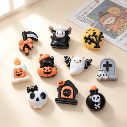 10/30/50pcs Mini Cute Halloween Cartoon DIY Decorations, Handmade Patch Without Magnets, Without Adhesive, For Scrapbook, Stationery Box, Hair Clips, Hair Ties And Other Flat Decorative Accessories - Random Colors