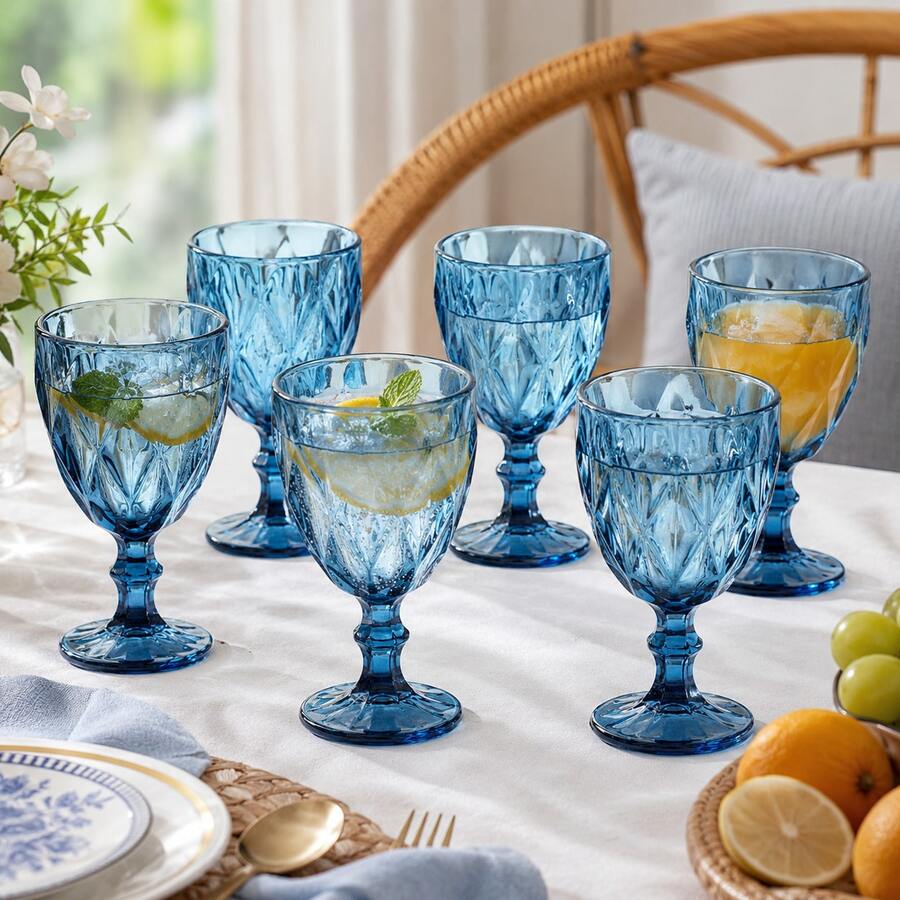 U HOME - Set 6 Copas De Vidrio Labrado Vintage - Azul - Ver 1