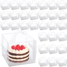 10pcs Transparent Plastic Cake Boxes, 3/4/5 Inch Handheld Party Packaging, PET Material, With Lock, Suitable For Cakes, Chocolates, Donuts, Pastries, Cubes, Christmas, Halloween, Easter, Thanksgiving - Multicolor - View 1