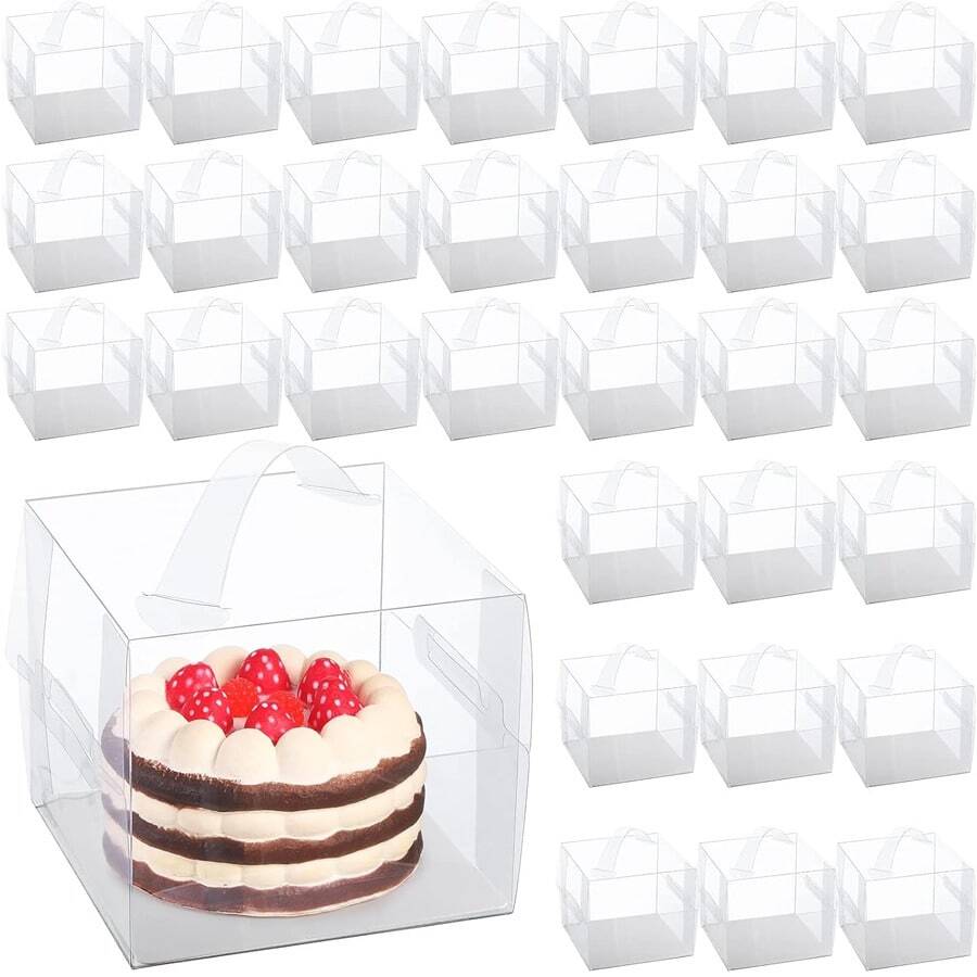 10pcs Transparent Plastic Cake Boxes, 3/4/5 Inch Handheld Party Packaging, PET Material, With Lock, Suitable For Cakes, Chocolates, Donuts, Pastries, Cubes, Christmas, Halloween, Easter, Thanksgiving - Multicolor - View 1