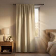 1pc Pale Yellow Blackout Curtain, Heat-Insulating Sun-Blocking Curtain, High-Density Polyester Rod Pocket Curtain, Suitable For Bedroom, Living Room, Essential For Summer Cooling - Light Yellow - View 6