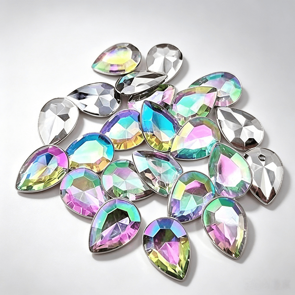 100 piezas de cristales de lágrima de 10*14mm color AB, piedras de cristal asimétricas, accesorios de joyería DIY para fundas de teléfono, decoración de ropa, zapatos y bolsos