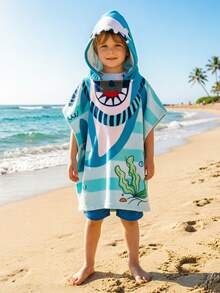 1pc Kids Beach Towel, Unisex Mermaid Hooded Bath Towel, 3-6 Years Old Toddler Pool Towel - Multicolor - View 4