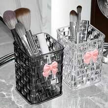 Acrylic Desktop Pen Holder - Transparent Pencil Storage Box, Makeup Brush Cup - Decorated With Bow - Back To School Accessory, Teacher's Day Gift (Transparent) - Pen Holder - View 3