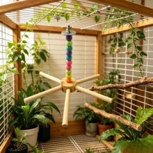 1pc Parrot Stand, Bird Swing, With Colorful Wooden Bead Windmill Rotating Rack, Bird Cage Style Wooden Stand, Bird Cage Accessory, Bird Toy Stand, Perch Stick, Suitable For Small And Medium Birds, Parrots, Lovebirds, Cockatiels, Canaries - A - View 6