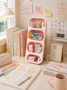 1/2/3pcs Pink/White Desktop Storage Box + 2 Transparent Single Compartment Storage Box/Set, Large Capacity Partitioned Marker Storage Rack, Multi-Functional Stationery Storage Box, Visible Transparent Desktop Organizer, Thickened Durable Classificati - Type a - View 6
