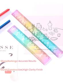 Gradient Rainbow Ruler, Rainbow Color Acrylic Plastic Straight Ruler, Precise Measuring Tool, Suitable For Students, Teachers, Office Workers, Large Number Display Clear, Perfect For Precise Drawing And Measuring In Schools And Offices, Back To School Essential, Gift For Teachers And Students - Multicolor - View 7