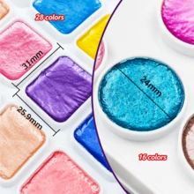 16/28 Colors Pearlescent Watercolor Set. Portable Watercolor Palette Ready To Use. High Transparency And Rich Pigment, Perfect For Sketching, Illustration, Life Drawing And Outdoor Painting. - 1 Set - View 8