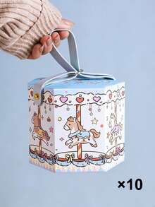 10pcs Creative Carousel Theme Wedding Favor Gift Boxes, Suitable For Newlyweds, New Parents And Party Planners; Perfect For Packaging Wedding Favors, Full Moon Celebration, First Birthday And Other Birthday Gifts - Multicolor - View 9