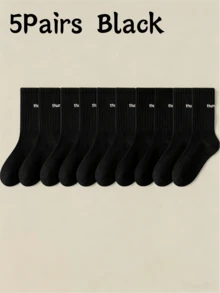 5 Pairs Men's Solid Color & Letter Print Mid-Calf Socks - Multicolor - View 4