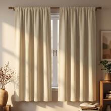 1pc Pale Yellow Blackout Curtain, Heat-Insulating Sun-Blocking Curtain, High-Density Polyester Rod Pocket Curtain, Suitable For Bedroom, Living Room, Essential For Summer Cooling - Light Yellow - View 3