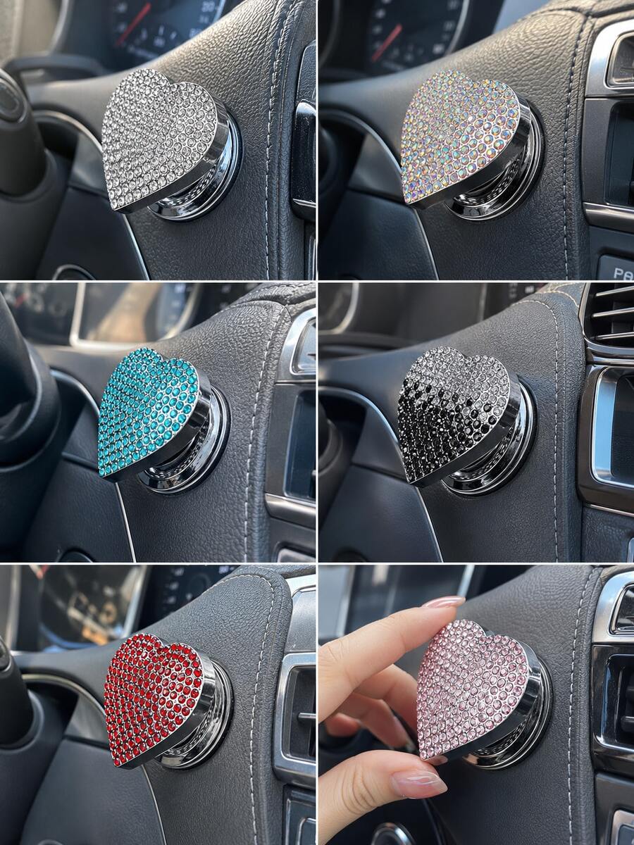 閃亮汽車引擎啟動按鈕蓋，心形水晶水鑽一鍵啟動按鈕裝飾，閃耀鑽石點火開關蓋，通用汽車內飾配件裝飾，適合女性與女孩，防刮易貼