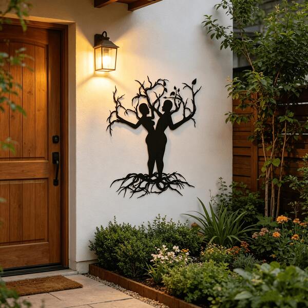 Elegant Metal Couple Tree Branch Wall Art - Abstract Christmas And Halloween Decor, Suitable For Home, Office And Outdoor Spaces, Perfect Room Decoration