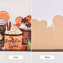 Autumn Harvest Wooden Desktop Hanging Sign - Pumpkin & Maple Leaf Cup Design, Suitable For Halloween And Thanksgiving Decor, Office & Home Seasonal Accents, Handmade Craft, - 1PC - View 7