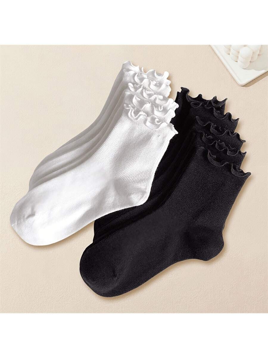 1/3/5/10/20 Pasang Kaos Kaki Pendek Wanita Lucu dengan Hiasan Rumbai, Putih dan Hitam, Campuran Poliester Spandex, Dapat Dicuci dengan Mesin - MultiWarna - View 1