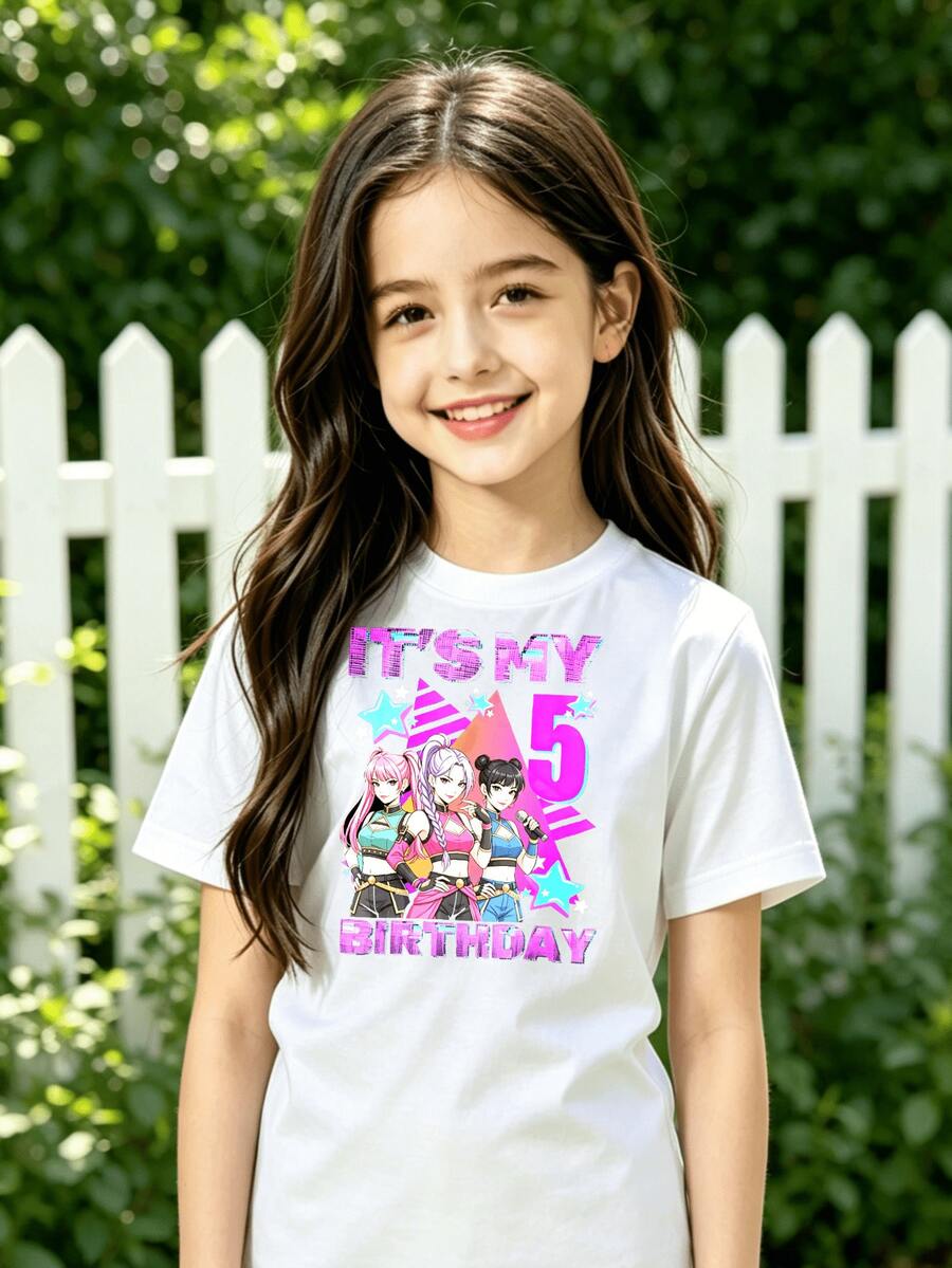 K-Pop Warrior Outfits For Girls, Girlism Girls & Boys 5th Birthday K-Pop Number Set, Breathable Children's Birthday Party Outfit And Casual Wear - 白色 - 查看 1