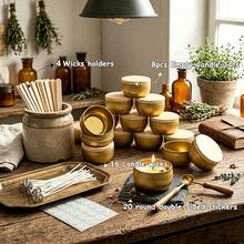 48pcs Complete DIY Candle Making Kit, 8 Gold Metal Cans With Wood Grain Lids And 40 Handmade Accessories, Sturdy Empty Candle Jars, Suitable For Beginners To Make Handmade Scented Candles, Home Decor, Wedding Favors, Holiday Gifts And Small Item Storage - 48pcs/Set - View 11
