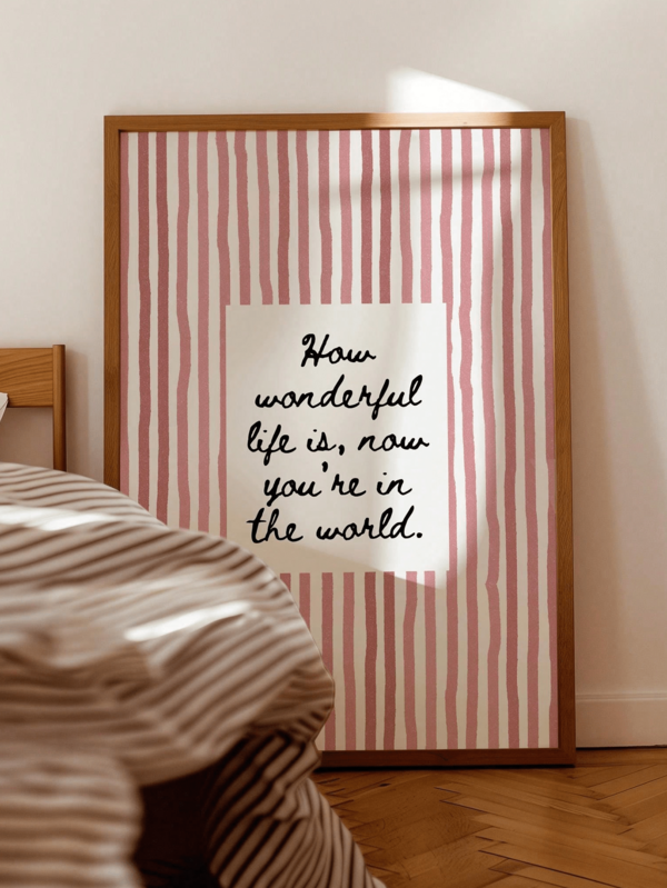 1pc Canvas Wall Art, Framed Wall Art, "Life Is Beautiful" Print, Pink Striped Kids Room Decor, Girls Room Decor, Cozy Home Decor, Valentine's Day Decor, Wedding Poster, Wedding Gift, Wedding Decor, Fashion Apartment Decor, Living Room Decor, College Style Poster, Room Decor Aesthetic, Dorm Decor, Bedroom Decor, Bathroom Decor, Kitchen Decor, Dining Room Decor, Office Decor, Holiday Decor, Birthday Gift, Best Gift For Him/Her