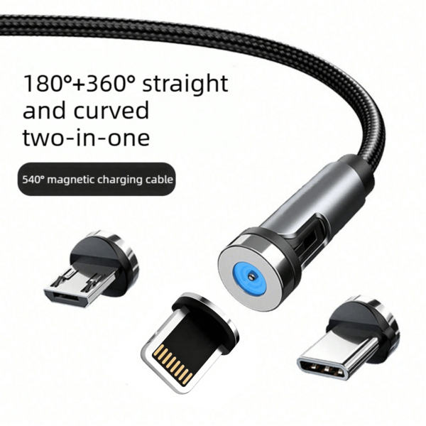 Magic Spin 快充線，180°旋轉磁吸 Type C 與 Lightning 接頭，適用於遊戲、辦公與旅行場景，相容 iPhone 17/16/15/14、筆記型電腦及電子產品