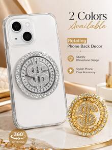 1 pieza Pegatina decorativa de aleación con strass para la parte trasera de la funda del teléfono, encanto giratorio redondo de color oro/plata para la parte trasera del teléfono, accesorio DIY para funda de teléfono con decoración de strass en forma de signo de dólar, adecuado para la mayoría de las fundas de teléfono, fundas de teléfono transparentes, decoración de la parte trasera del teléfono y combinación personalizada diaria - Multicolor - Ver 3