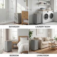 26 Gal (100L) Rolling Laundry Hamper With Wheels And Lid For College Dorm - Back To School Large Clothes Basket With Bamboo Handle, Portable Dirty Clothes Organizer Bins For Dormitory & Bedroom - 灰色 - 查看 9