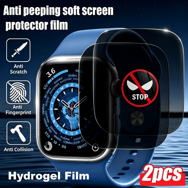 2pcs(Hydrogel Anti-Peeping Watch Film) Full Coverage Hydrogel Anti-Peeping Watch Film, Automatically Repairs Fine Scratches Within 24 Hours, Prevents Peeping, Privacy Protection, Anti-Fingerprint, Watch Accessories, Suitable For Watch 38/40/41/42/44/45/49/46mm /10/8/7/6/5/4/3/2/1 Series Anti-Peeping Soft Film