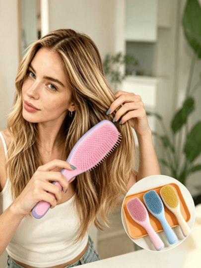 1 pieza Peine de masaje con cojín de aire colorido, cepillo de masaje de cuero cabelludo para uso en seco y húmedo, crea un peinado voluminoso, diseño ergonómico de cojín de aire suave que desenreda suavemente, ligero y portátil, adecuado para la escuela, viajes, vacaciones, viajes de negocios y uso diario