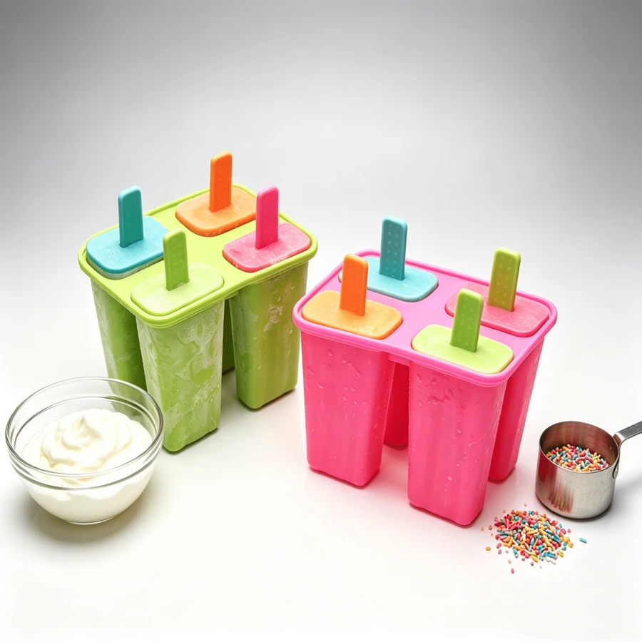 Juego minimalista de moldes de silicona para hielo: moldes de silicona con asas, ideales para baños y cocinas modernas, fáciles de desmoldar y perfectos para hacer helado casero. - Rosa + Verde - Ver 1