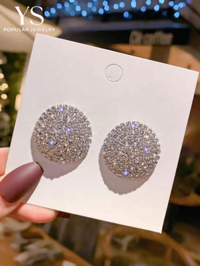 1 Pair Exaggerated Rhinestone Round Drop Earrings, Women's High-End Nightclub Accessories Casual Earrings, Sparkling Rhinestone Party Dress Jewelry