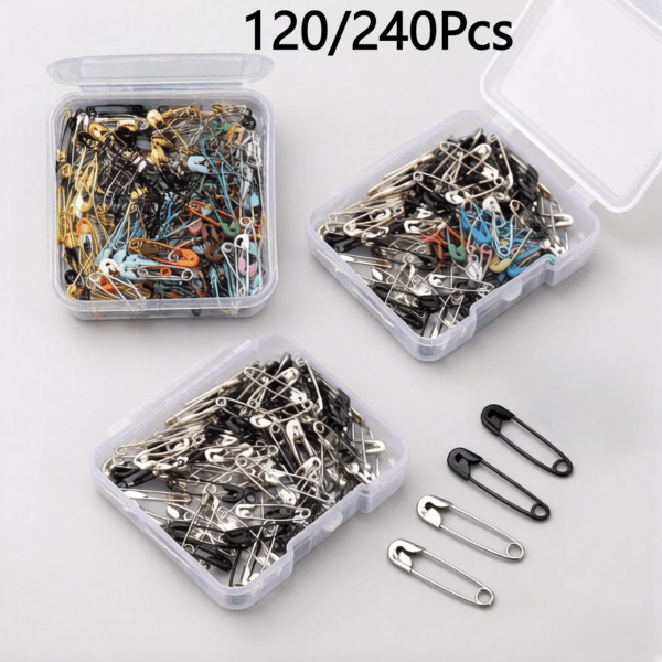 120/240pcs Assorted Color Small Safety Pins, 19mm/0.75 Inch Black Safety Pins Bulk, Suitable For Clothing Making, Sewing, Jewelry Making, Arts And Crafts, With Storage Box