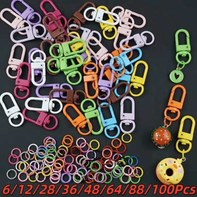4/12/28/36/48/64/88/100Pcs Colorful Zinc Alloy Keychain Set - DIY Jewelry Making Kit, Perfect For Creating Unique Accessories, Craft Supplies | Vibrant Keychains | Durable Zinc Alloy, Keychain Accessories - Random Colors