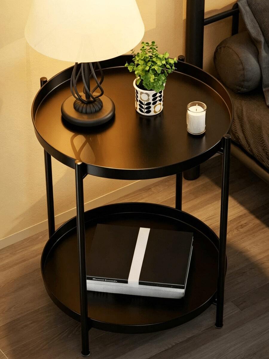 1pc Metal Frame Tray Table, Small Round Table, Sturdy And Durable, Movable, Easy To Clean, Small Side Table For Bay Windows And Small Living Rooms, Tea Table Beside Sofas, Minimalist Side Table, Modern Small Corner Table - Multiple Specifications - View 1