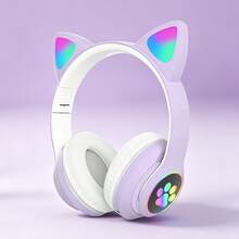 Kids Learning Cat Ear Bluetooth 6.0 Headphones With LED Glowing Light, Foldable Wireless Over-Ear Headset, 400mAh Battery 24H Endurance, AUX TF Card Compatible With PC Laptop For Kids Adults - 查看 12