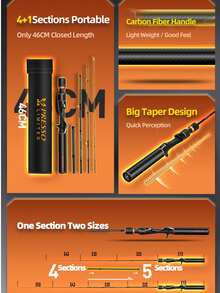 HASIDA Butterfly Travel Fishing Rod, Portable Telescopic Multi-Section Fishing Rod For Outdoor Fishing - Black - View 4