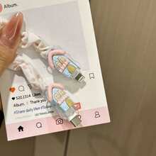 3D 卡通房屋/花朵充電器保護殼，相容 iPhone 11、12、13、14、15、16，18W-20W，可愛粉藍屋頂設計配白色門與屋頂，不含電池，趣味設計 | 充電器保護殼 - 彩色 - 查看 5