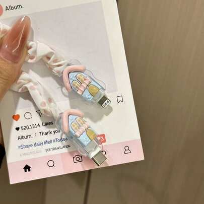 3D 卡通房屋/花朵充電器保護殼，相容 iPhone 11、12、13、14、15、16，18W-20W，可愛粉藍屋頂設計配白色門與屋頂，不含電池，趣味設計 | 充電器保護殼