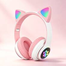 Kids Learning Cat Ear Bluetooth 6.0 Headphones With LED Glowing Light, Foldable Wireless Over-Ear Headset, 400mAh Battery 24H Endurance, AUX TF Card Compatible With PC Laptop For Kids Adults - 查看 1