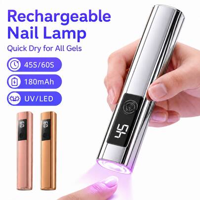 GANLAIX 可充電式美甲照燈，便攜手持式凝膠美甲烘乾機，45秒/60秒雙重計時功能，內置180mAh電池，適用於凝膠美甲、貼人工寶石與美甲片延伸快速烘乾，一鍵便捷操作，輕巧迷你美甲燈，適合居家沙龍DIY美甲使用，輕量便攜，旅行理想美容工具，6款優雅配色，適合日常美甲