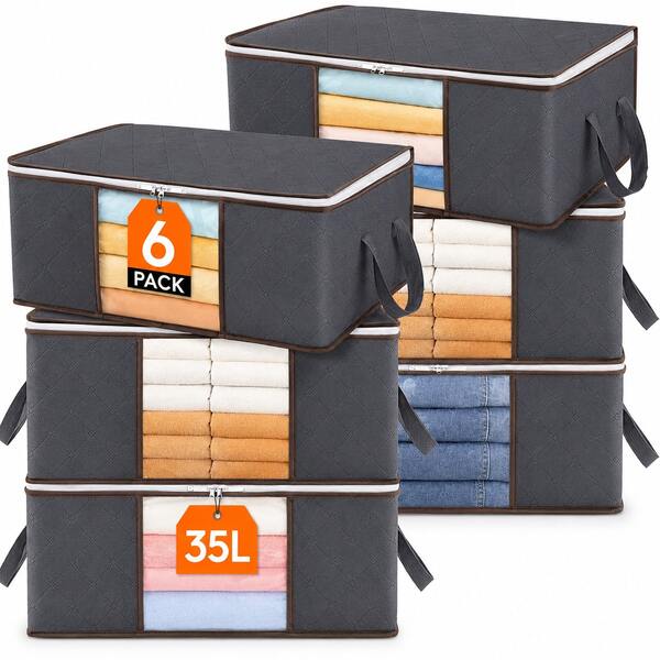 35L Large Capacity Foldable Fabric Storage Box Clothing Blanket Organizer Closet Underbed Storage Bag With Clear Window Multi-Use Home Organization Storage Solution