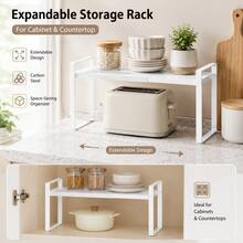 1 pieza Organizador de estantería de cocina expandible, de acero de carbono, gran estantería ajustable para especias, apta para cocina, despensa, baño, dormitorio, oficina, color blanco - Multicolor - Ver 11