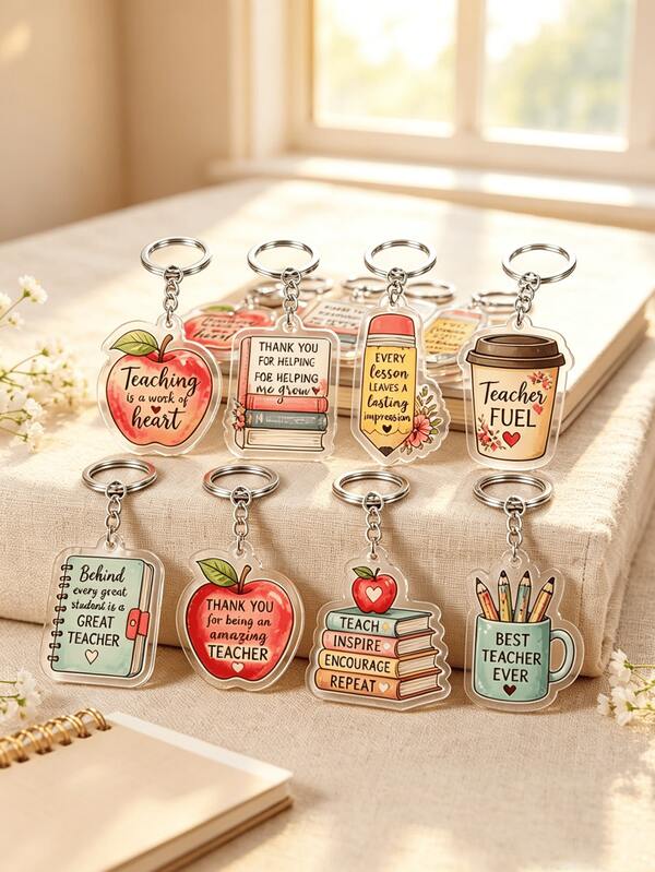 Women's [2D] Colorful Inspirational Flat Acrylic Teacher's Day Keychain, With Inspirational Quotes For Educators, Perfect Gift For Teachers. Back To School.
