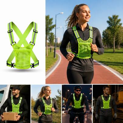 Adjustable Reflective Sports Vest, High-Visibility Safety Vest, Suitable For Outdoor Sports Such As Nighttime Cycling, Running, Jogging, And Motorcycling.