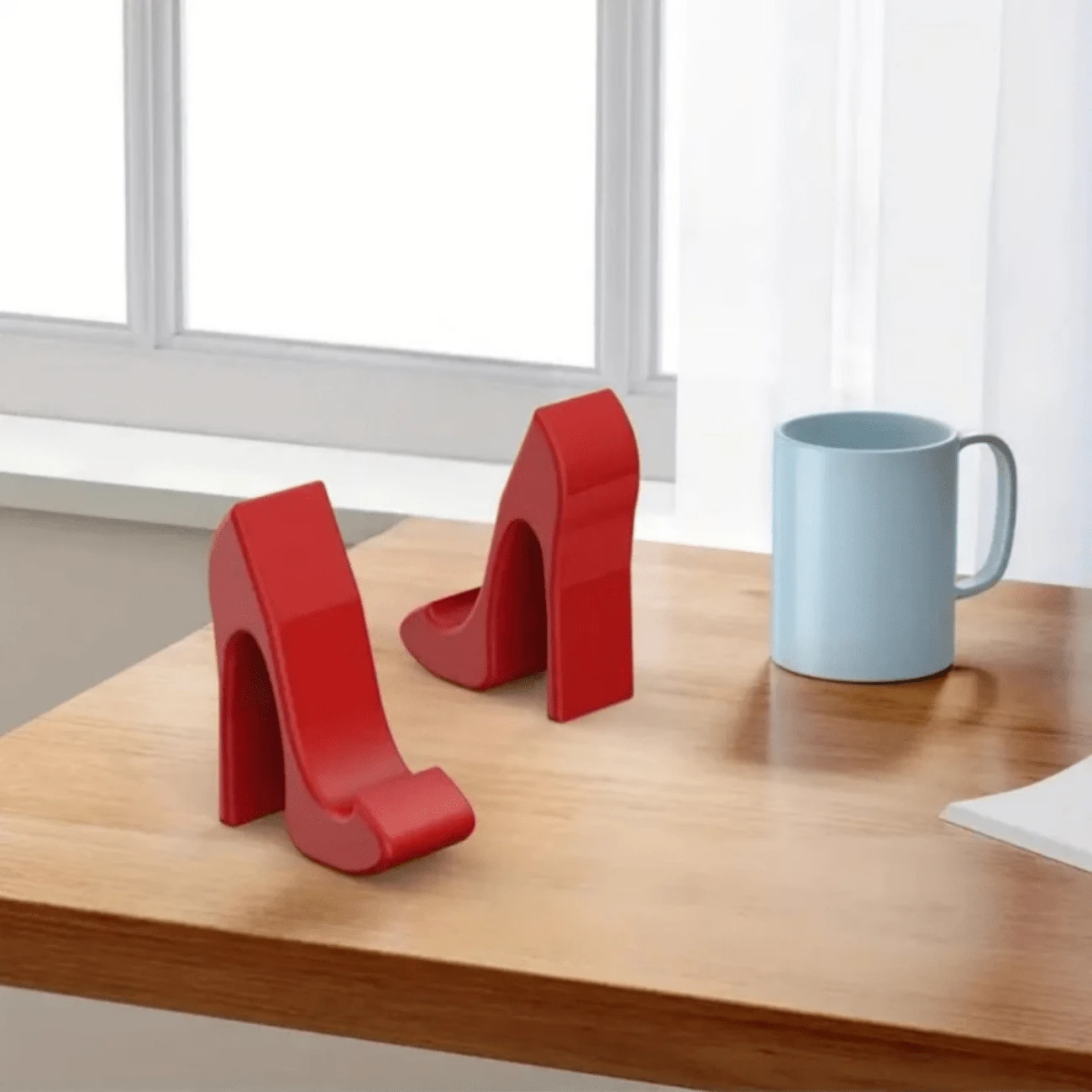 1pc 3D Printed Red High Heel Phone Stand, Suitable For Office Desk Decor, Bedroom Bedside Creative Slouchy Support Bracket - F - View 1