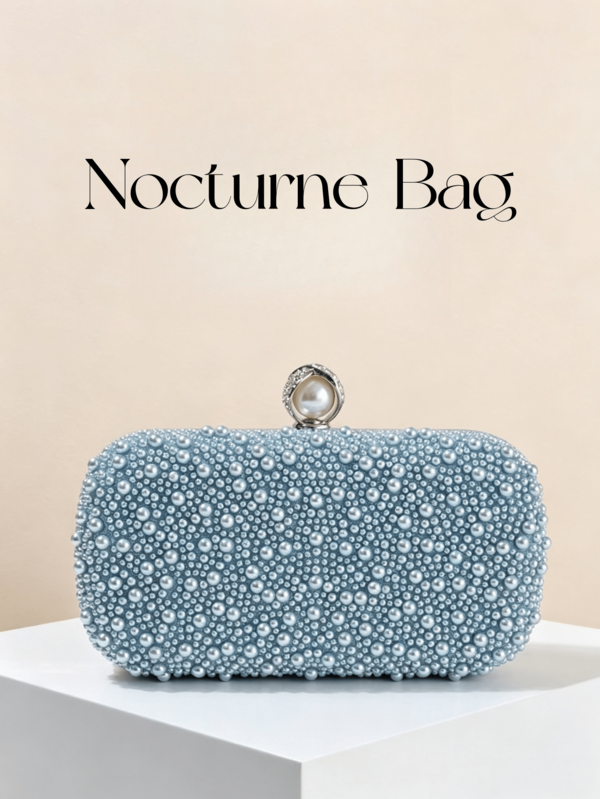 1 pieza Bolso de mano tipo caja para mujer con cuentas de perlas falsas azul claro, marco de perlas y strass, carcasa dura, bolso de noche con cadena plateada desmontable, adecuado para boda, baile de graduación, fiesta, banquete