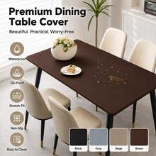 1 pieza Mantel impermeable de PU elástico, unicolor a prueba de aceite, funda ajustada para mesa de comedor, protector de mesa reutilizable a prueba de polvo con elástico para mesa de comedor, mesa de café & escritorio - Marrón [Impermeable] - Ver 1