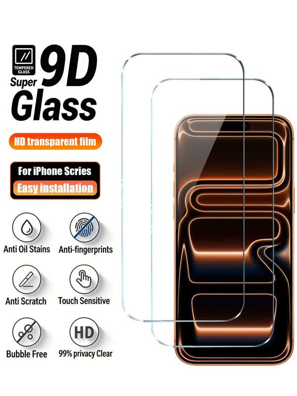 2片裝相容 iPhone 17/Air/17 Pro/17 Pro Max/16 Pro Max/15 Pro Max/14 Pro Max/13/12/11 Pro Max 高畫質鋼化玻璃螢幕保護貼，9H 硬度，透明，防刮、防摔、防水防震、防指紋