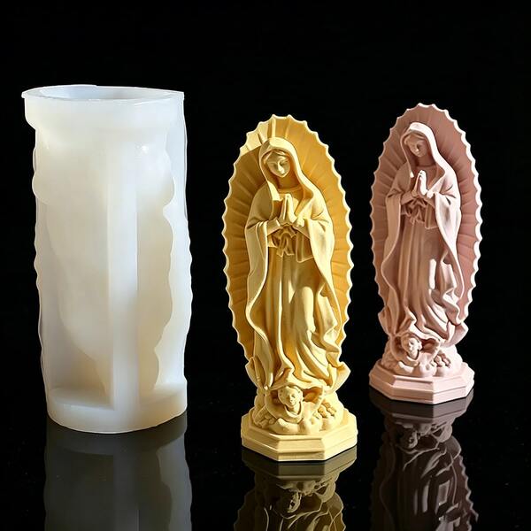 2pcs Angel Virgin Mary Statue Candle Silicone Mold, Virgin Mary Image Home Decor Plaster Mold, DIY Prayer Virgin Mary Candle Mold, Holiday Decoration Tool
