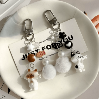 Cute Cat 3D Cartoon Kitten Phone Charms Cellphone Case Earphone Case Bag Pendants Keychain Accessories
